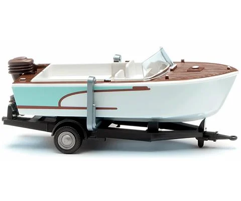 1961-65 Trailer-mounted Motor Boat in White Teal and Brown