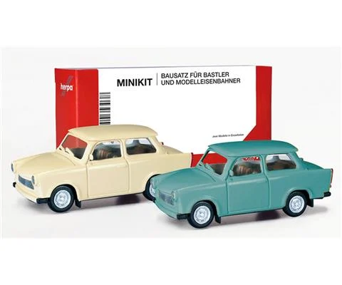 Trabant 601 Sedan in Light Beige and Turquoise Set of 2 - Minikit