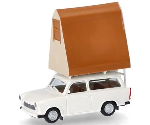Trabant 601 S in White with Roof Tent in Brown - HERPA