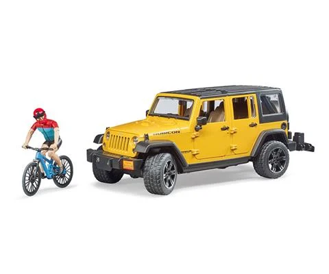 Jeep Wrangler Rubicon in Yellow with Mountain Bike and Male Figure - BRUDER