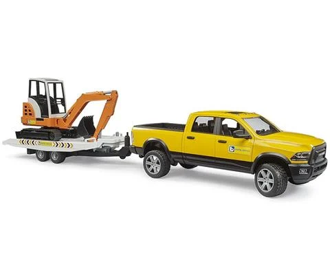 RAM Rental Service - RAM Pickup in Yellow with Trailer and Mini Excavator - Pro Series