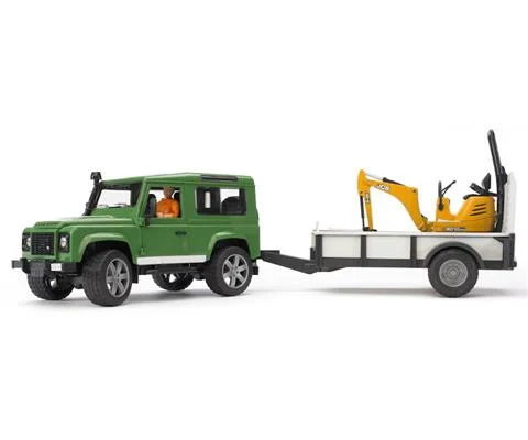 Land Rover Defender with Trailer JCB 8010 CTS Micro Excavator and Male Construction Worker - Pro Series