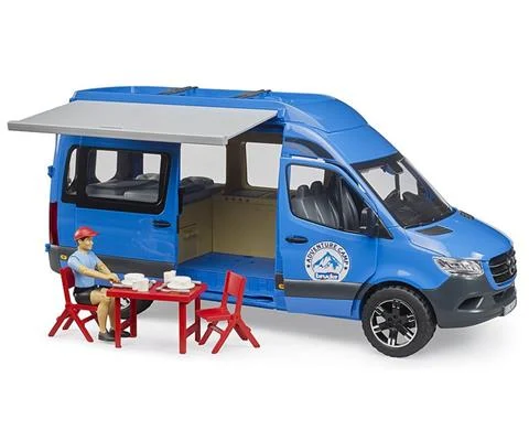 Adventure Camp - Mercedes Benz Sprinter Camper Van in Blue with Driver and Camping Table and Chairs