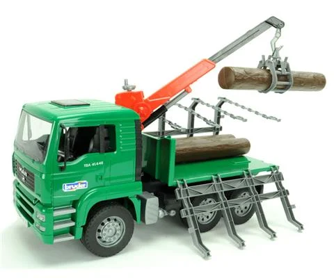 MAN Timber Truck with Loading Crane and 3 Tree Trunks - BRUDER