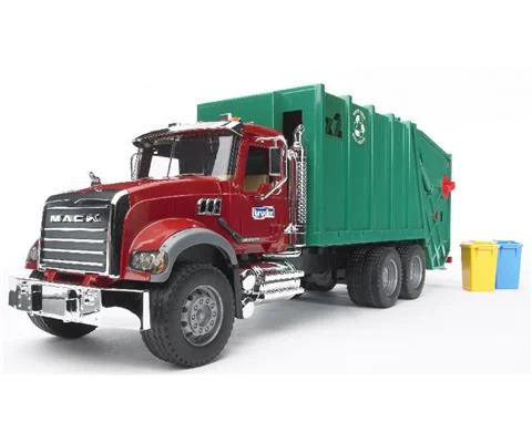 MACK Granite Garbage Truck in Red and Green - BRUDER