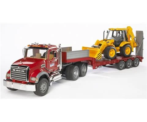 MACK Granite Flatbed Truck with JCB Backhoe LoaderHigh Impact ABS - BRUDER