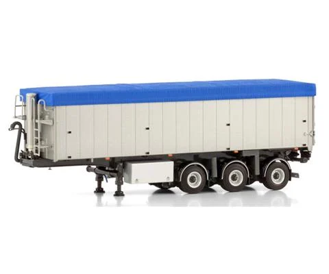 3-Axle Dump Volume Trailer in Grey with Blue Tarp Cover - White Line