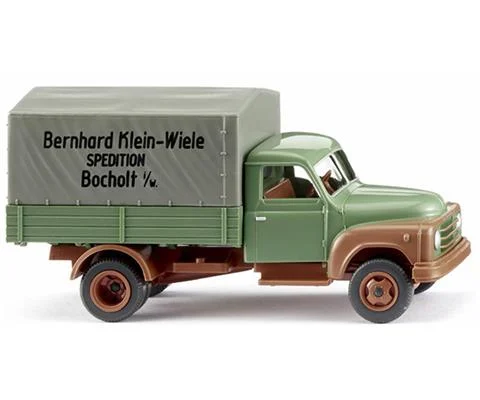 Bernhard Klein-Wiele Speiditon Bocholt - 1955-60 Hanomag L 28 Flatbed Truck in Light Green and Brown with Tarp Cover in