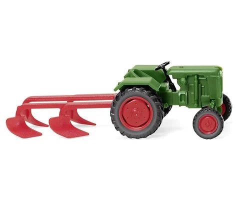 Normag Farktor I Tractor in Leaf Green with Plow - WIKING