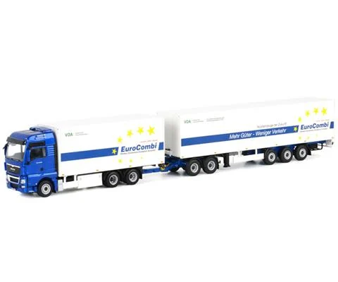 MAN TGX XXL Euro Combi Truck and Trailer in Blue and White - WSI