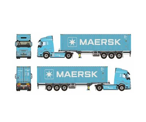 Volvo FH Aero Globetrotter Electric 4x2 with 3-Axle Flex Container Trailer and 40ft Maersk HQ Container