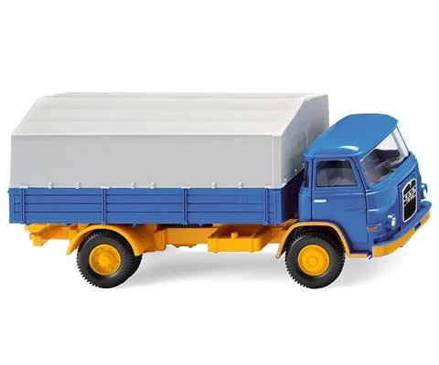 MAN 415 Flatbed Truck in Blue and Melon Yellow - WIKING