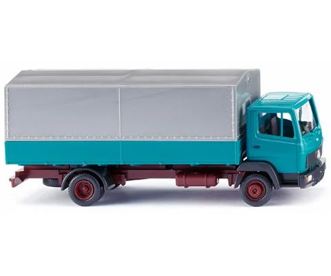 1984-98 Mercedes-Benz LP 814 Flatbed Truck in Turquoise with Tarp Cover in Grey