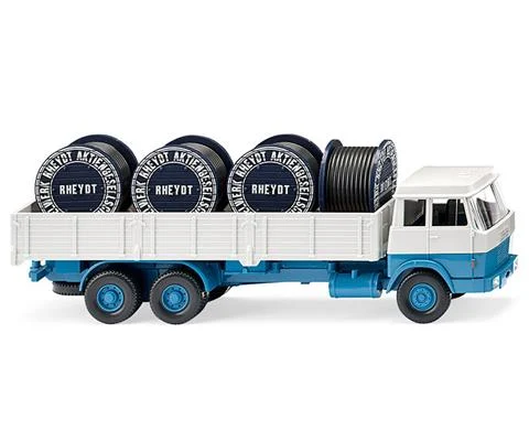 Hanomag Henschel High-sided Flatbed Truck in White and Blue with Cable Drums Haul