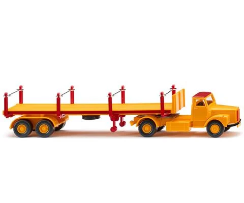 Scania Stanchion Trailer Truck in Signal Yellow and Carmine Red - WIKING