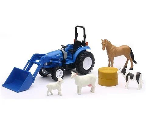 New Holland Boomer 55 Tractor with Loader Animals and Hay Bale - NEW-RAY