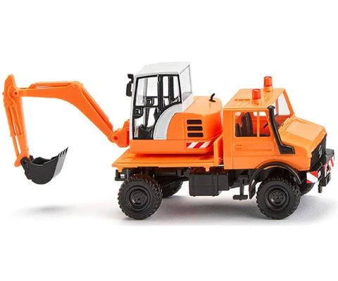 1975-93 Unimog Flatbed with Excavator in Municipal Orange