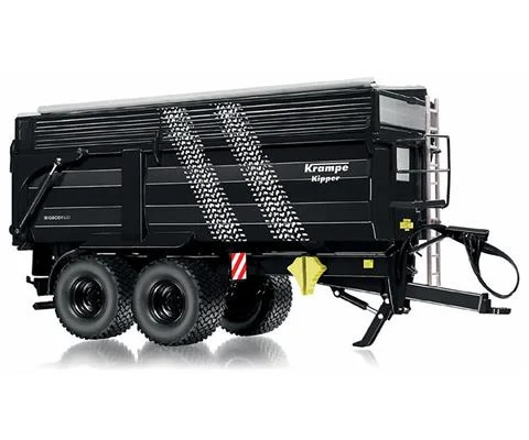 Krampe Big Body 650 Rear Dump Trailer with Silage Ext in Black with Tire Tracks - WIKING