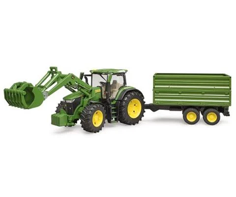 John Deere 7R 350 Tractor with Frontloader and Trailer - BRUDER