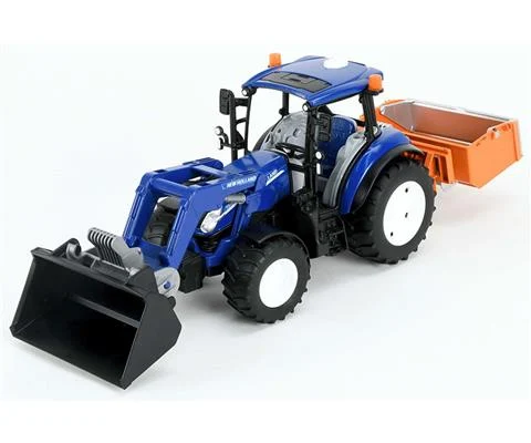 New Holland T5 120 Tractor with Frontloader Loading Box Bale and Forks - BRUDER