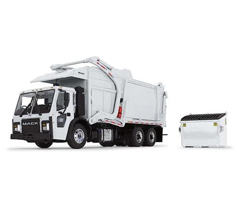 Mack LR Refuse Truck with McNeilus Meridian Front Loader and Trash Bin in White - FIRST GEAR