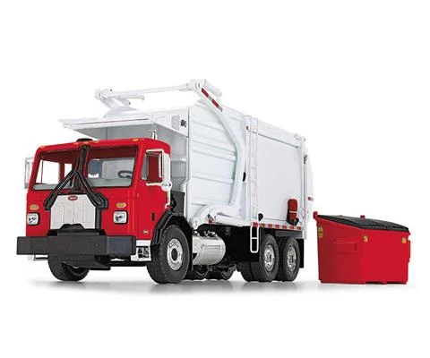 Peterbilt Model 520 Refuse Truck with Wittke Front End Loader with Bin in Red and White - FIRST GEAR