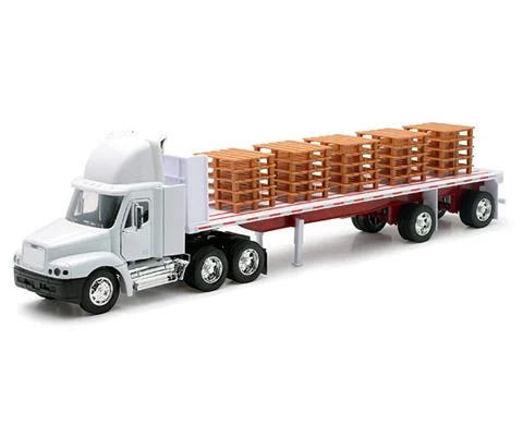 Freightliner Century Classic Tractor with Flatbed Trailer hauling a pallet load - NEW-RAY