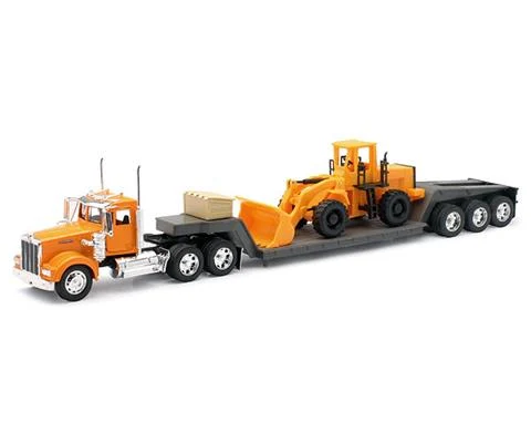 Kenworth W900 Tractor with Lowboy Hauling a Wheel Loader - NEW-RAY