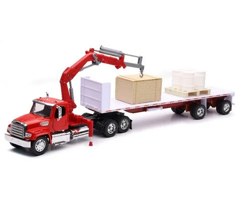 Freightliner 114SD Truck with Flatbed Trailer and Knuckle Boom Crane - NEW-RAY
