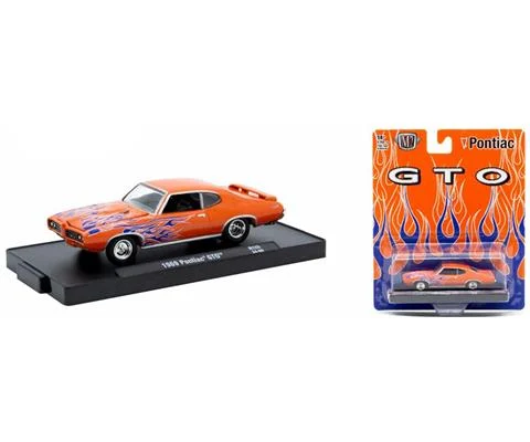 1969 Pontiac GTO in Orange with Blue Flame Decals - M2MACHINES