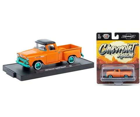 1958 Chevrolet Apache Stepside in Orange with Teal Chrome Rims and Accents - M2MACHINES