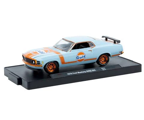 Gulf - 1970 Ford Mustang BOSS 302 in Blue and Orange with Orange Chrome Rims and Accents