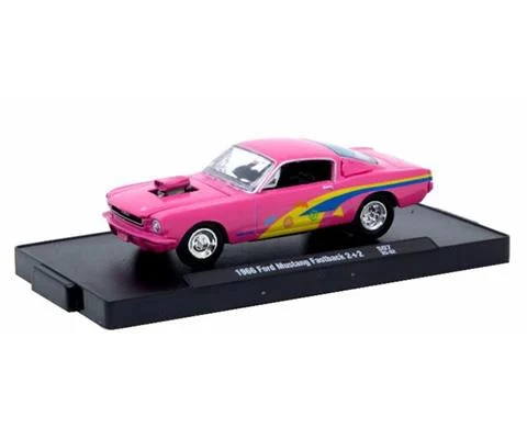 1966 Ford Mustang Fastback in Pink with Blue and Yellow Stripes - M2MACHINES