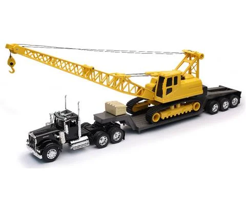 Kenworth W900 with Lowboy Trailer Hauling a Crawler Crane - NEW-RAY