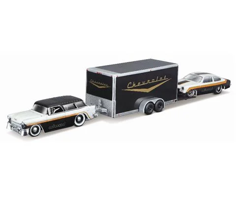 1955 Chevrolet Nomad with Car Trailer and 1971 Chevrolet Vega - Maisto Design Racing Team Haulers