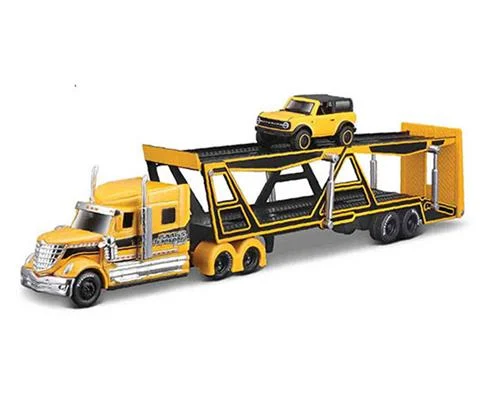 Issacs Transport - International Lonestar Car Hauler in Yellow and Black with 2021 Ford Bronco Badlands in Yellow and Black