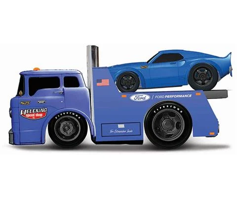 Helenas Special Shop - 1966 Ford C60 Flatbed in Blue with 1969 Ford Mustang GT in Blue