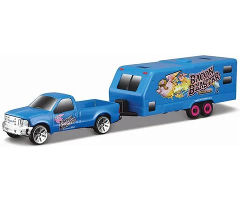 Bacon Blaster - Ford F-350 Pickup Truck in Blue and Bacon Blaster Camper in Blue