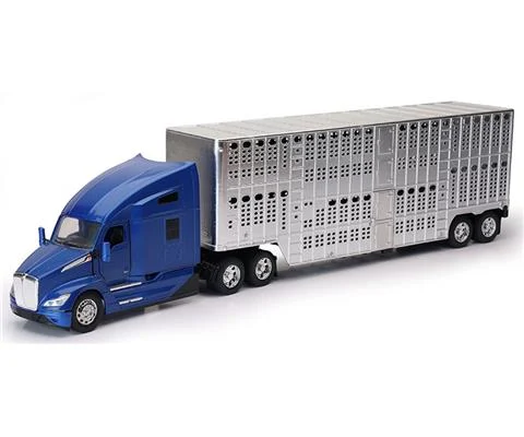 Kenworth T680 Cab in Blue with Livestock Trailer - NEW-RAY