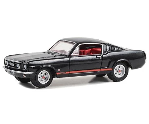 1965 Ford Mustang GT in Raven Black with Red Stripes - GREENLIGHT