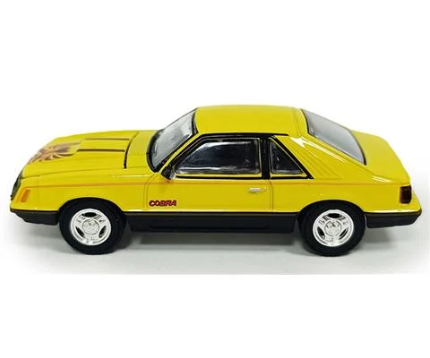 1979 Ford Mustang Cobra Fastback in Bright Yellow with Black and Red Cobra Hood Graphics and Stripe Treatment - GREENLIGHT