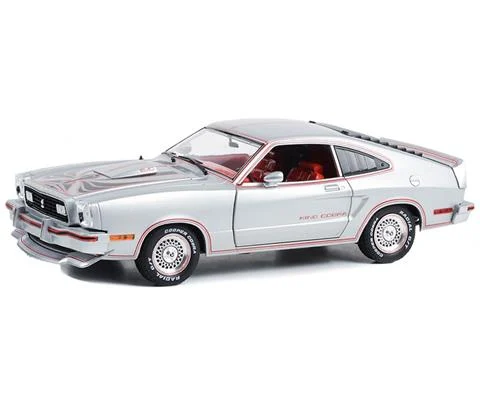1978 Ford Mustang II King Cobra in Silver Metallic with Red and Black Stripes - GREENLIGHT