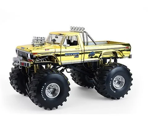 Bigfoot #1 50th Anniversary - 1974 Ford F-250 Monster Truck in Gold Chrome with Bob Chandler Standing Figure