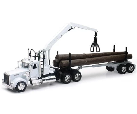 Kenworth W900 in White with Log Hauler - NEW-RAY
