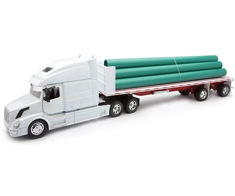 Volvo VN-780 with Flatbed Trailer Hauling Long Pipes