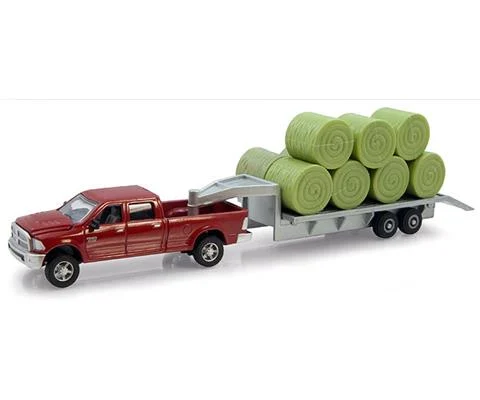 Case - Ram Pickup Truck with Gooseneck Trailer and Hay Bales