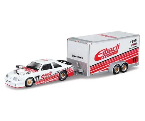Eibach - 1993 Ford SVT Mustang Cobra with Car Trailer in White and Red - Tow and Go Series