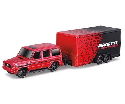Mercedes-Benz G Class with Car Trailer in Red and Black - Tow and Go Series