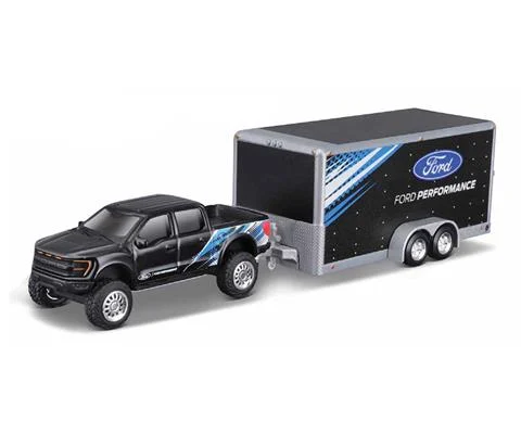 2021 Ford F-150 SVT Raptor Car Trailer in Black and Blue - Tow and Go Assortment