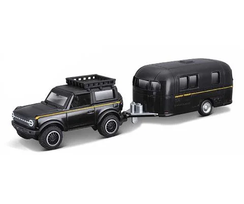 2021 Ford Bronco with Camper Trailer in Black with Yellow Trim - MAISTO